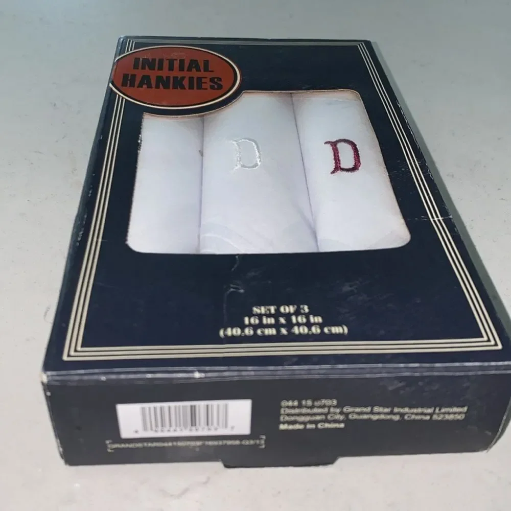 Initial Handkerchiefs Set of (3) Initial‎ “D” Hankies - NEW